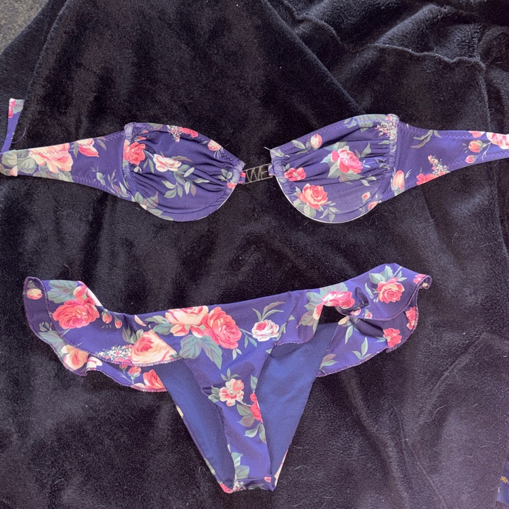 Wildfox Purple Floral Print Bikini Top